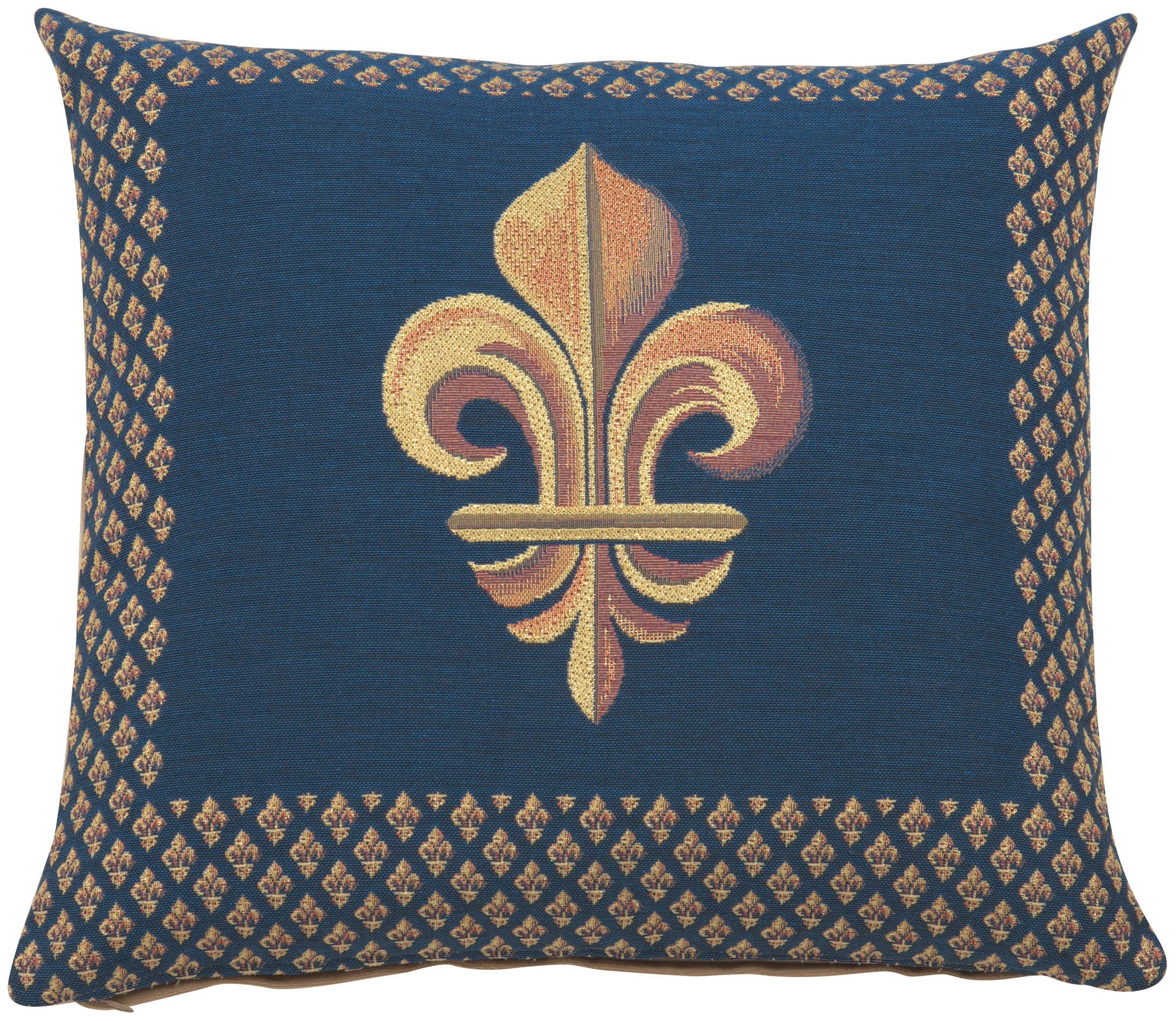 Framed Fleur de Lys Blue French Cushion