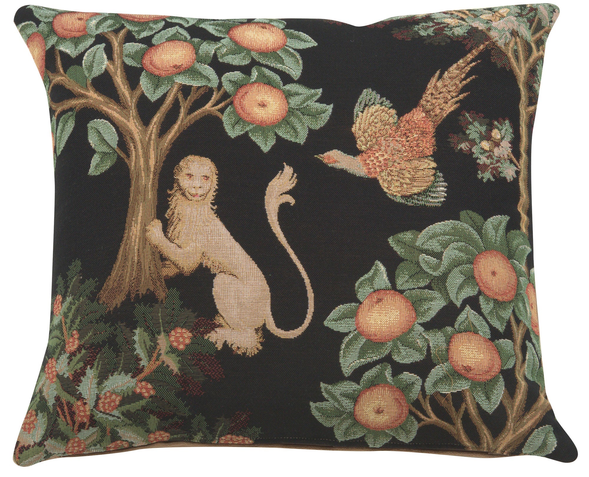 Lion and Pheasant Forest Black French Cushion