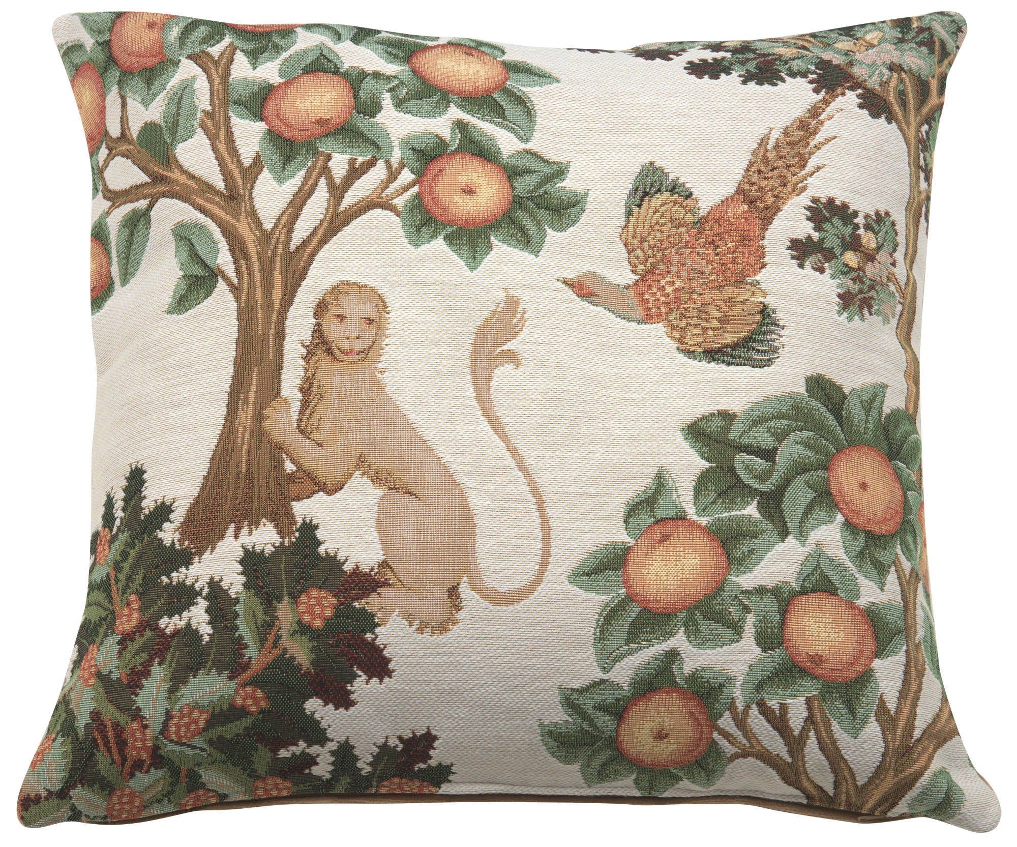 Lion and Pheasant Forest White French Cushion
