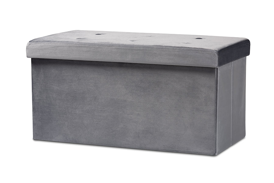 Baxton Studio Castel Modern and Contemporary Charcoal Velvet Fabric Upholstered Wood Storage Ottoman