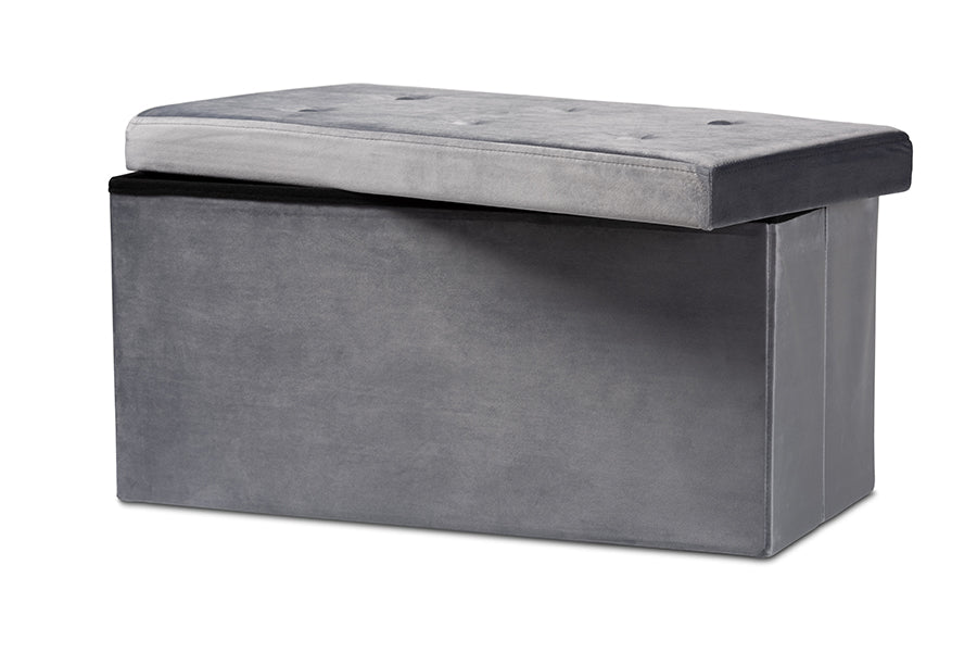 Baxton Studio Castel Modern and Contemporary Charcoal Velvet Fabric Upholstered Wood Storage Ottoman