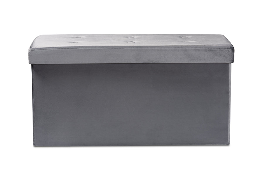 Baxton Studio Castel Modern and Contemporary Charcoal Velvet Fabric Upholstered Wood Storage Ottoman