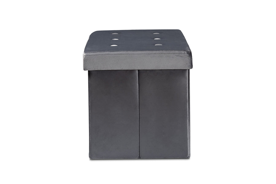 Baxton Studio Castel Modern and Contemporary Charcoal Velvet Fabric Upholstered Wood Storage Ottoman