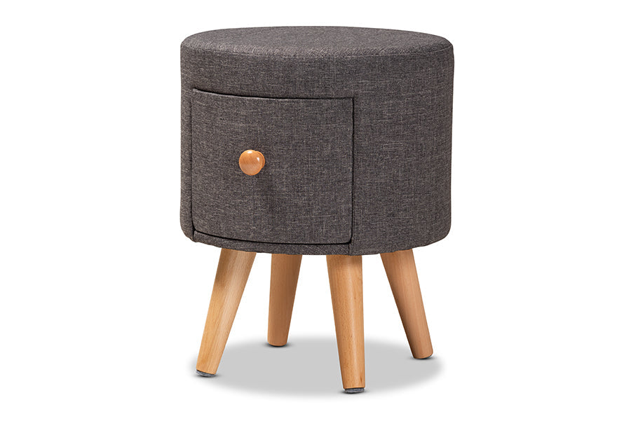 Baxton Studio Rocco Modern Transitional Dark Grey Fabric Upholstered and Oak Brown Finished Wood 1-Drawer Ottoman Stool