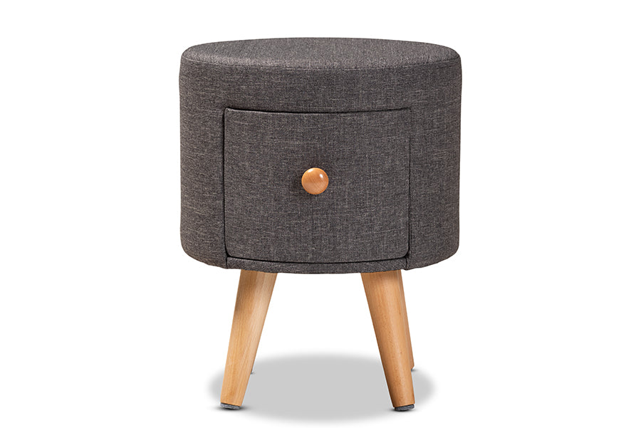 Baxton Studio Rocco Modern Transitional Dark Grey Fabric Upholstered and Oak Brown Finished Wood 1-Drawer Ottoman Stool