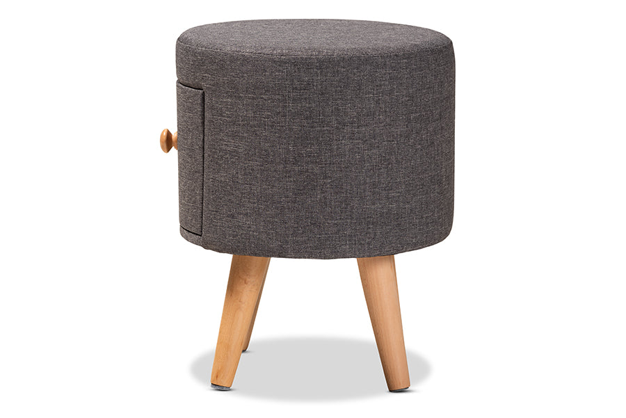 Baxton Studio Rocco Modern Transitional Dark Grey Fabric Upholstered and Oak Brown Finished Wood 1-Drawer Ottoman Stool
