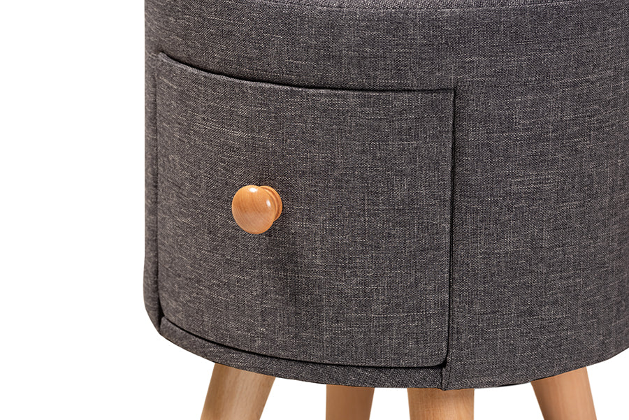 Baxton Studio Rocco Modern Transitional Dark Grey Fabric Upholstered and Oak Brown Finished Wood 1-Drawer Ottoman Stool