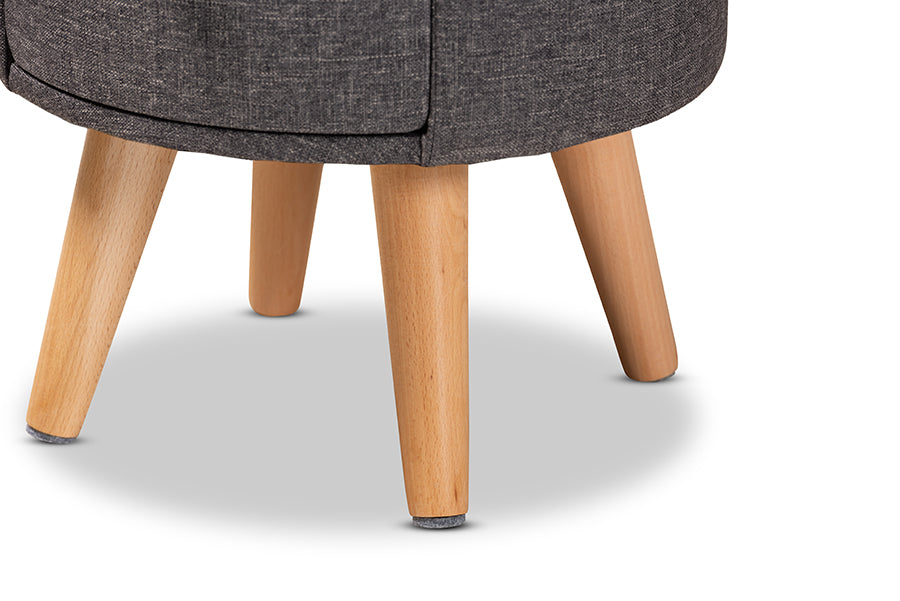 Baxton Studio Rocco Modern Transitional Dark Grey Fabric Upholstered and Oak Brown Finished Wood 1-Drawer Ottoman Stool