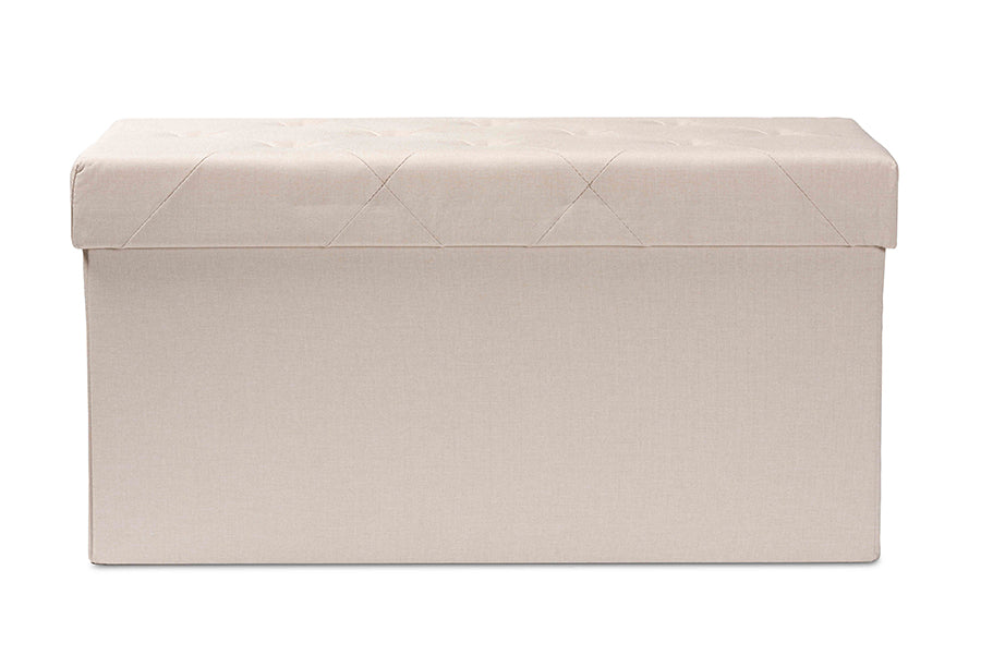 Baxton Studio Gerwin Modern and Contemporary Beige Fabric Upholstered and Oak Brown Finished Wood 2-Drawer Storage Ottoman