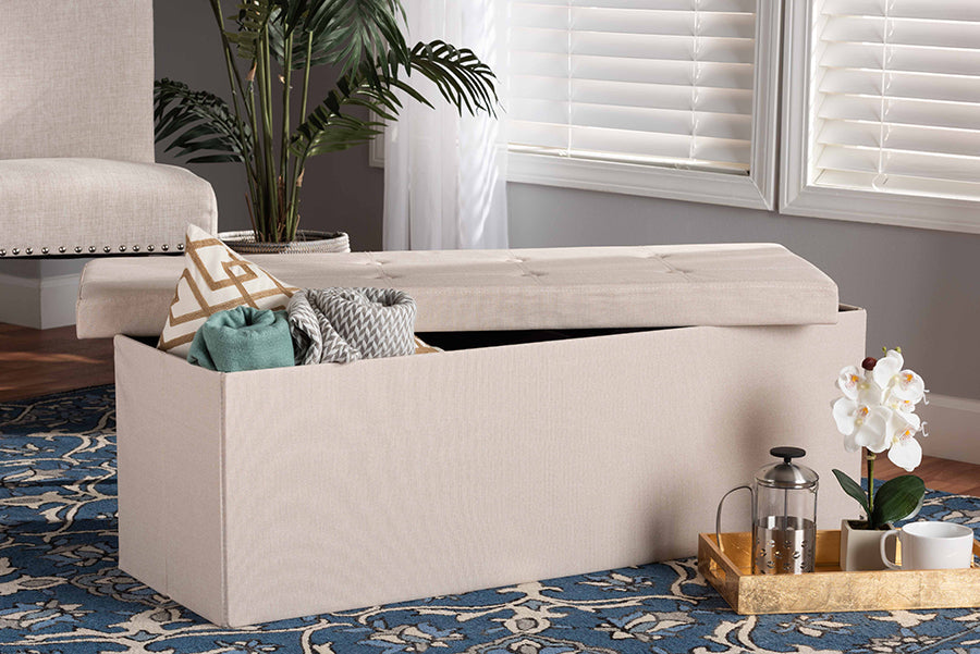 Baxton Studio Haide Modern and Contemporary Beige Fabric Upholstered Storage Ottoman