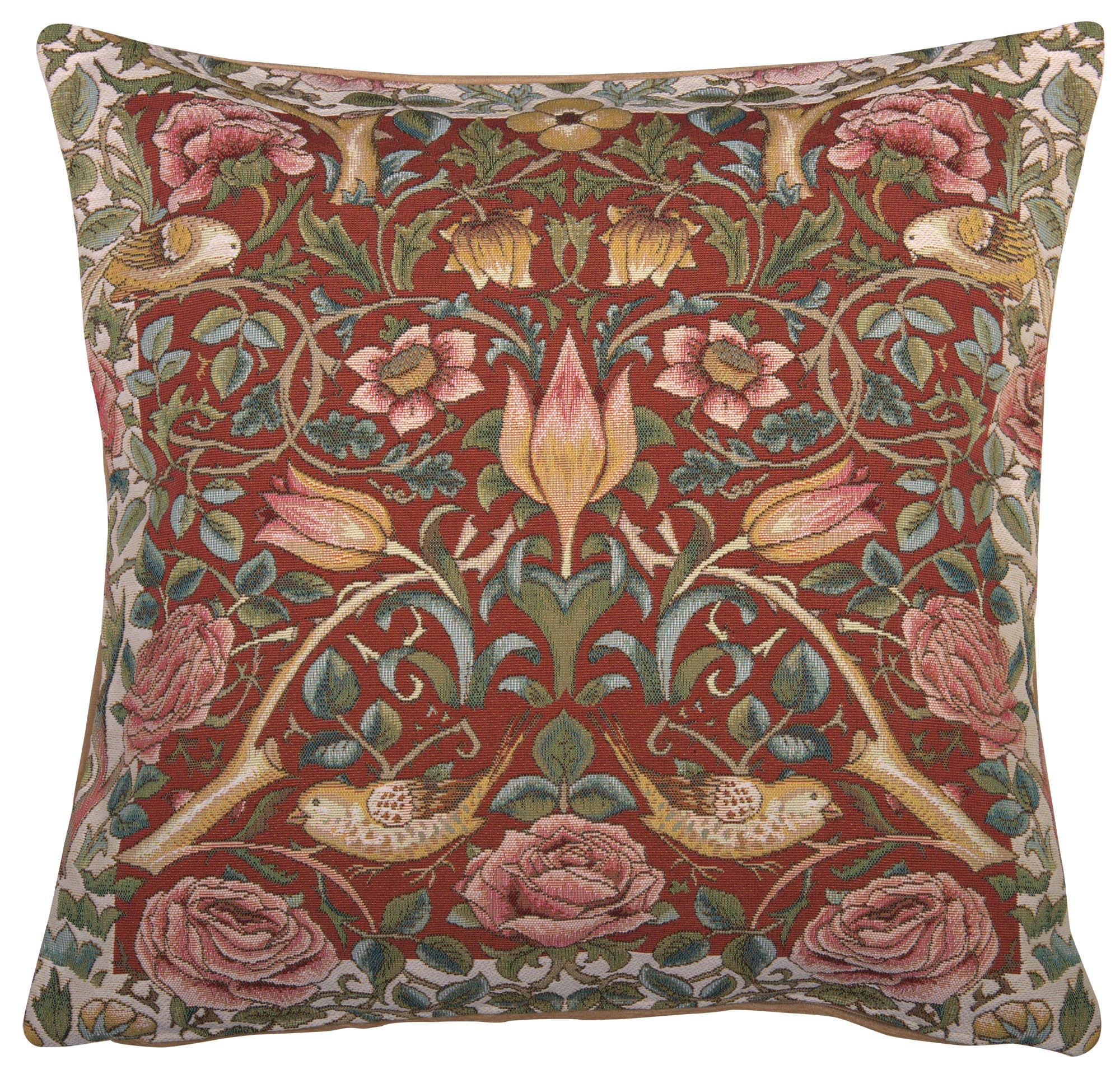 Roses and Birds Red French Cushion