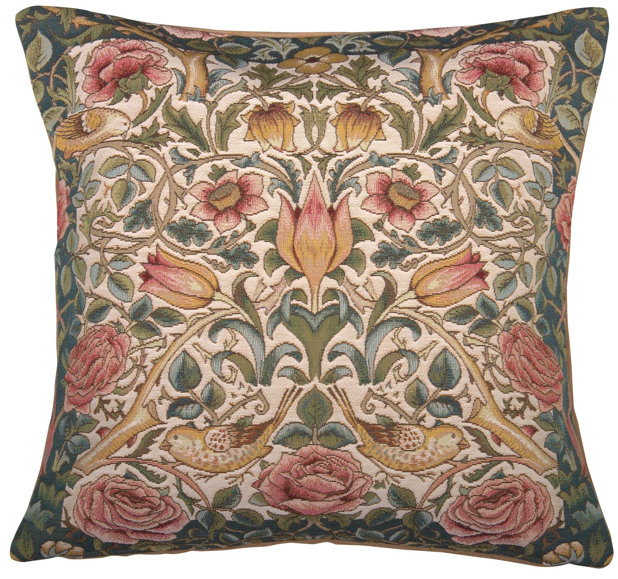 Roses and Birds White French Cushion