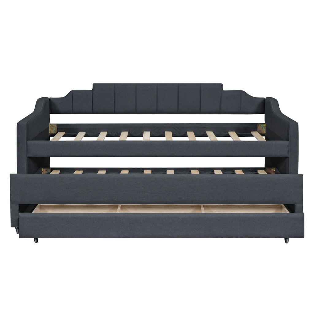 Upholstered Simple Design Daybed With Trundle And 3 Drawers