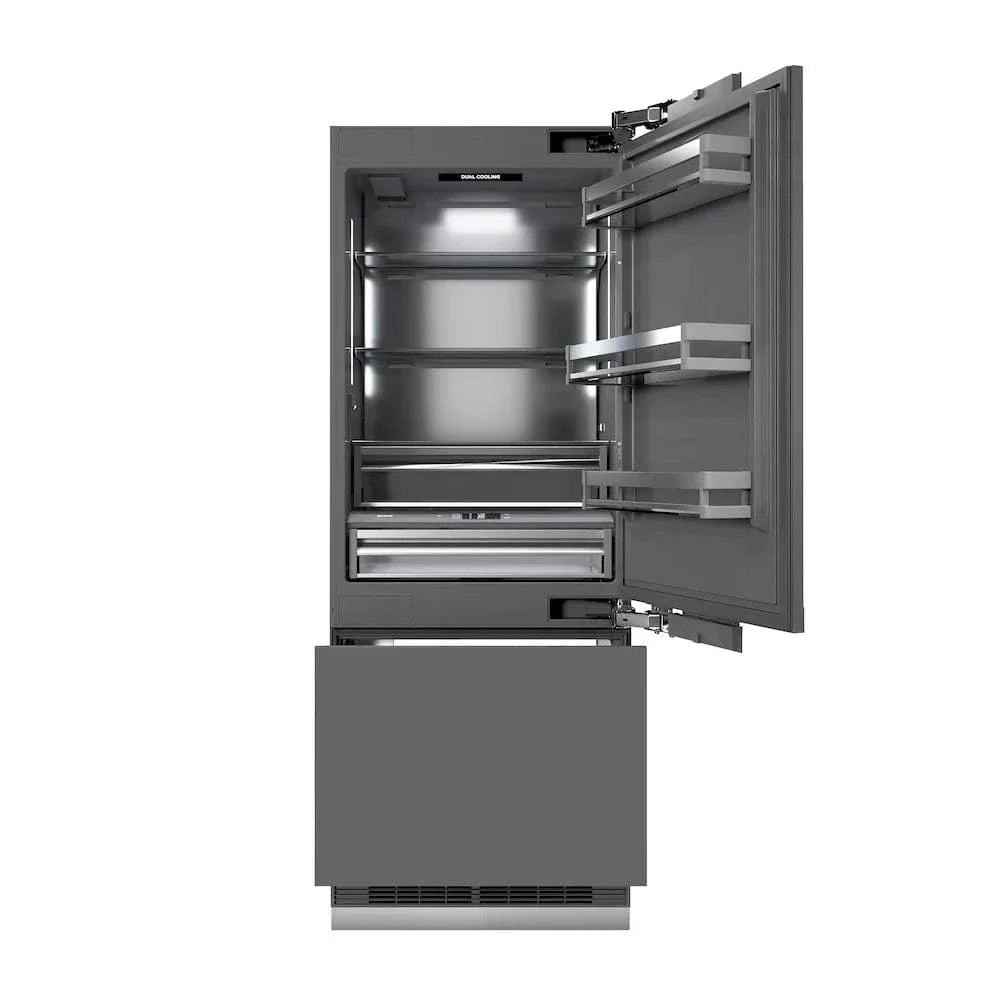 ZLINE 30" Panel Ready Built-In Bottom Freezer Refrigerator,Water Dispenser, Ice Maker,Graphite Gray, Champagne Bronze GRBIVZ-30-CB