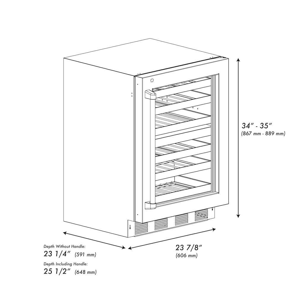 ZLINE 24" Touchstone Dual Zone 44 Bottle Wine Cooler Black Matte Glass Door Polished Gold Handle RWDOZ-BLM-24-G