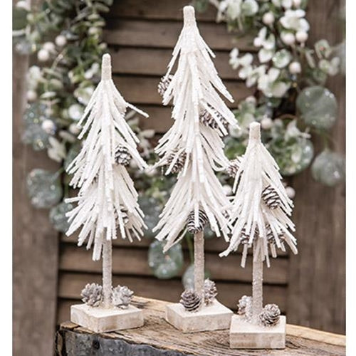White Glittered Pinecone Tree 8"  (Pack of 4)