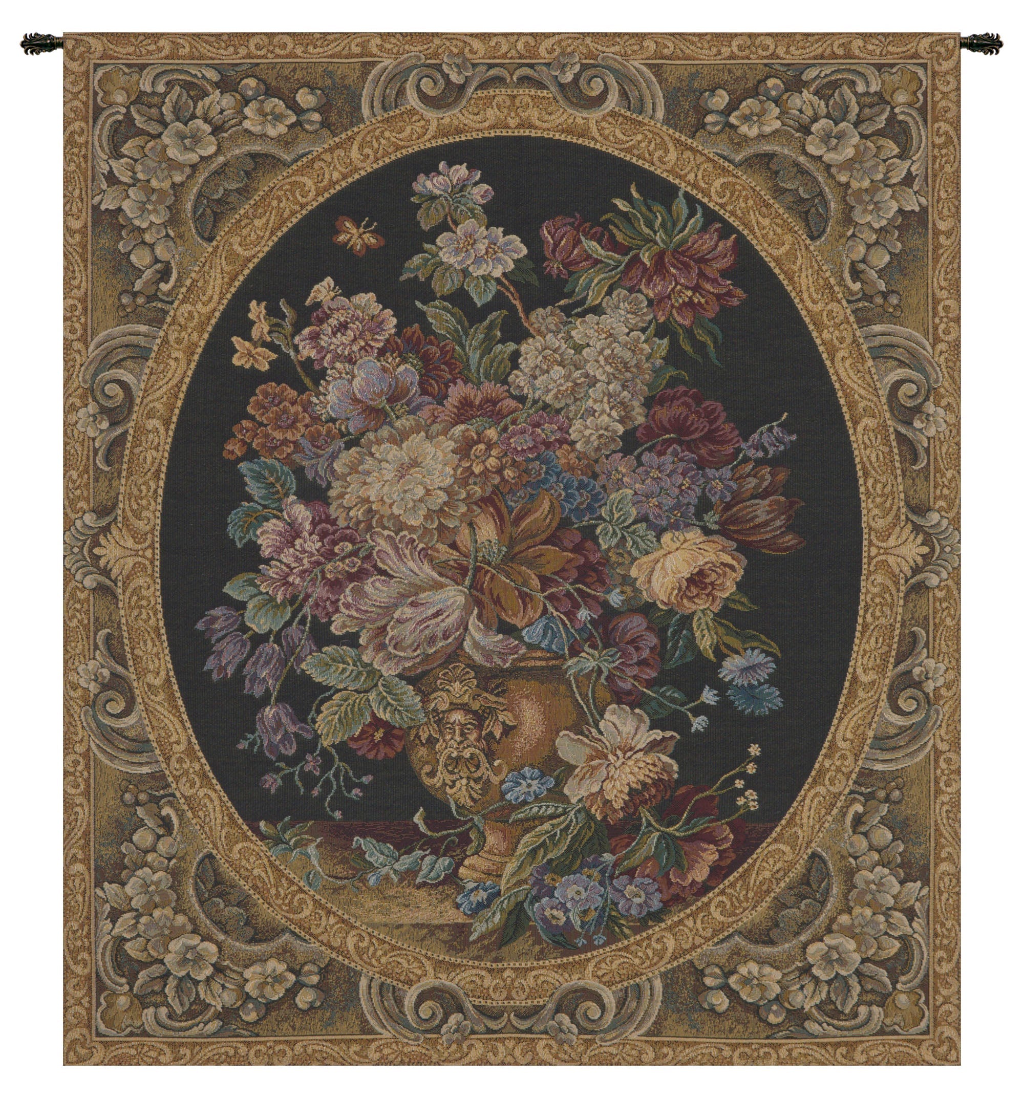 Floral Composition in Vase Dark Green Italian Tapestry