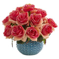 11.5’'Rose Artificial Arrangement in Blue Ceramic Vase