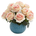 11.5’'Rose Artificial Arrangement in Blue Ceramic Vase