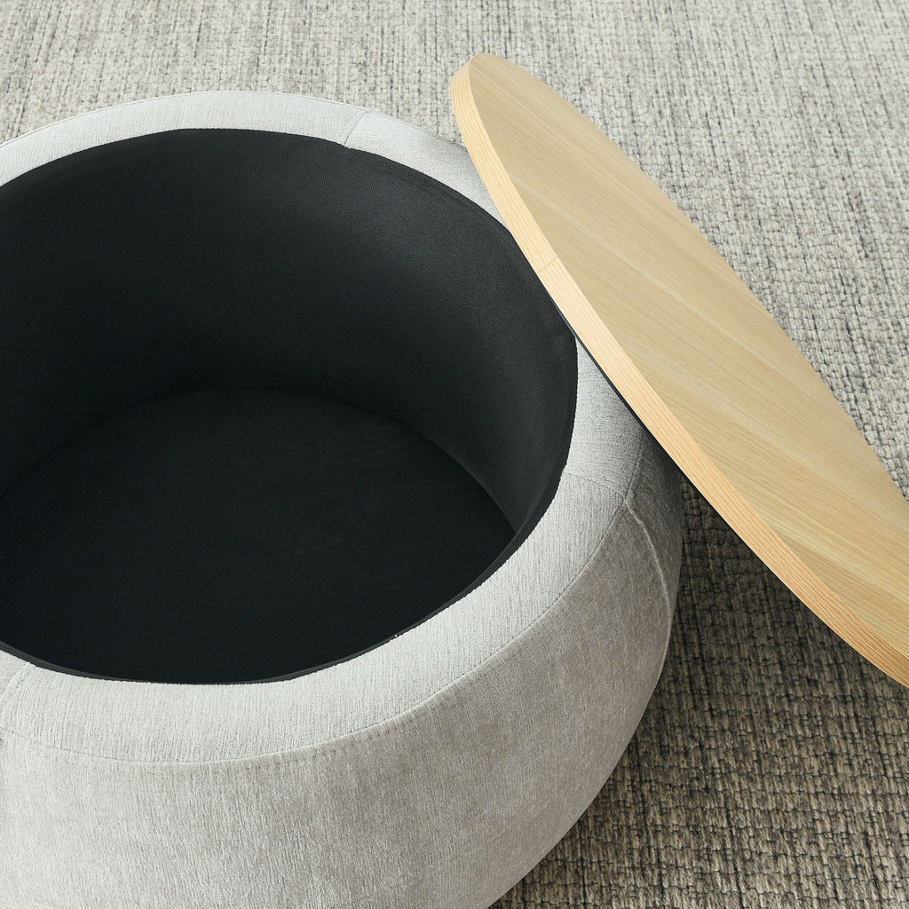 Round Storage Ottoman, 2 In 1 Function, End Table And Ottoman