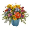 Mixed Floral Artificial Arrangement in Blue Vase