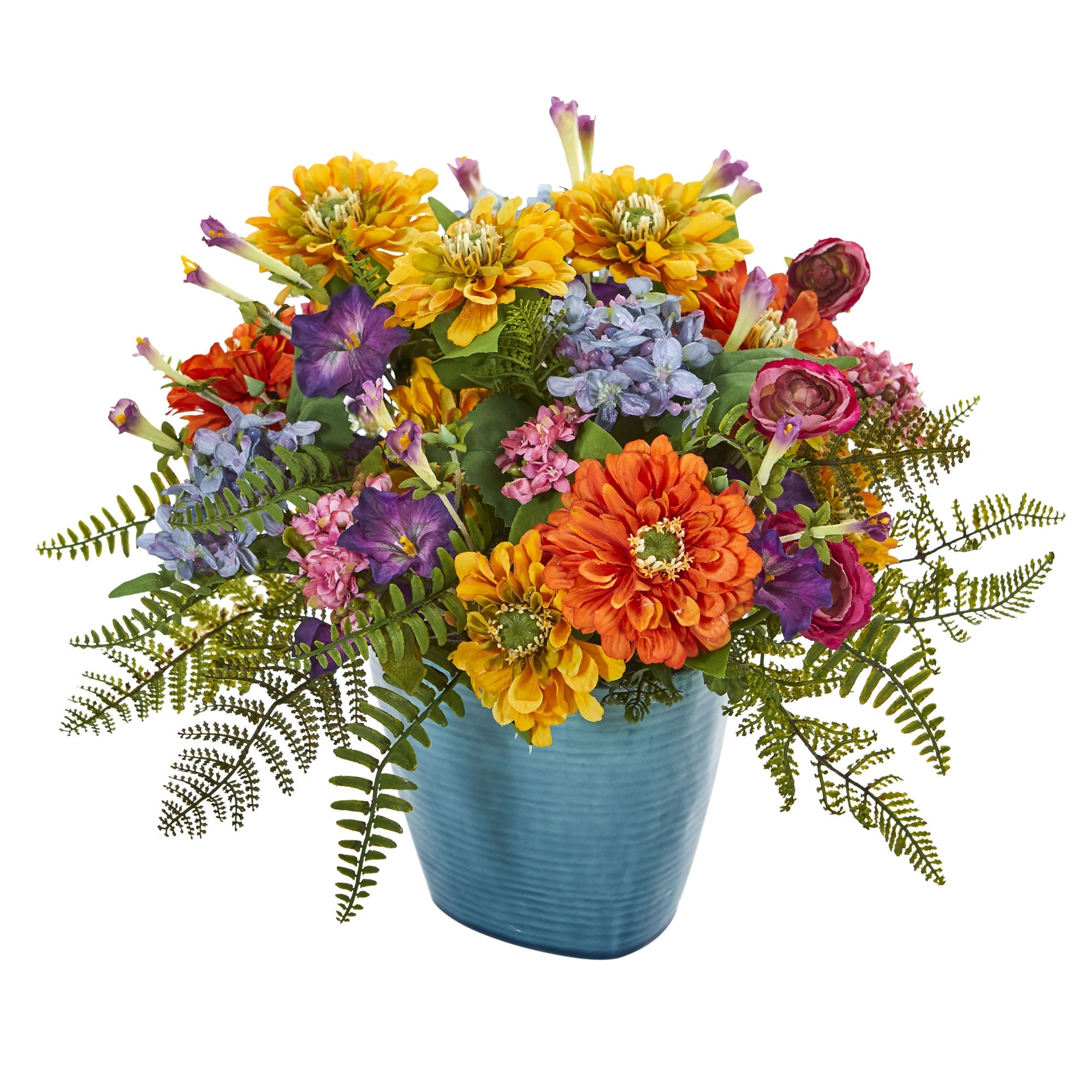 Mixed Floral Artificial Arrangement in Blue Vase