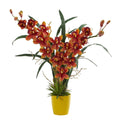 Cymbidium Orchid Artificial Arrangement in Yellow Vase