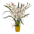 Cymbidium Orchid Artificial Arrangement in Yellow Vase