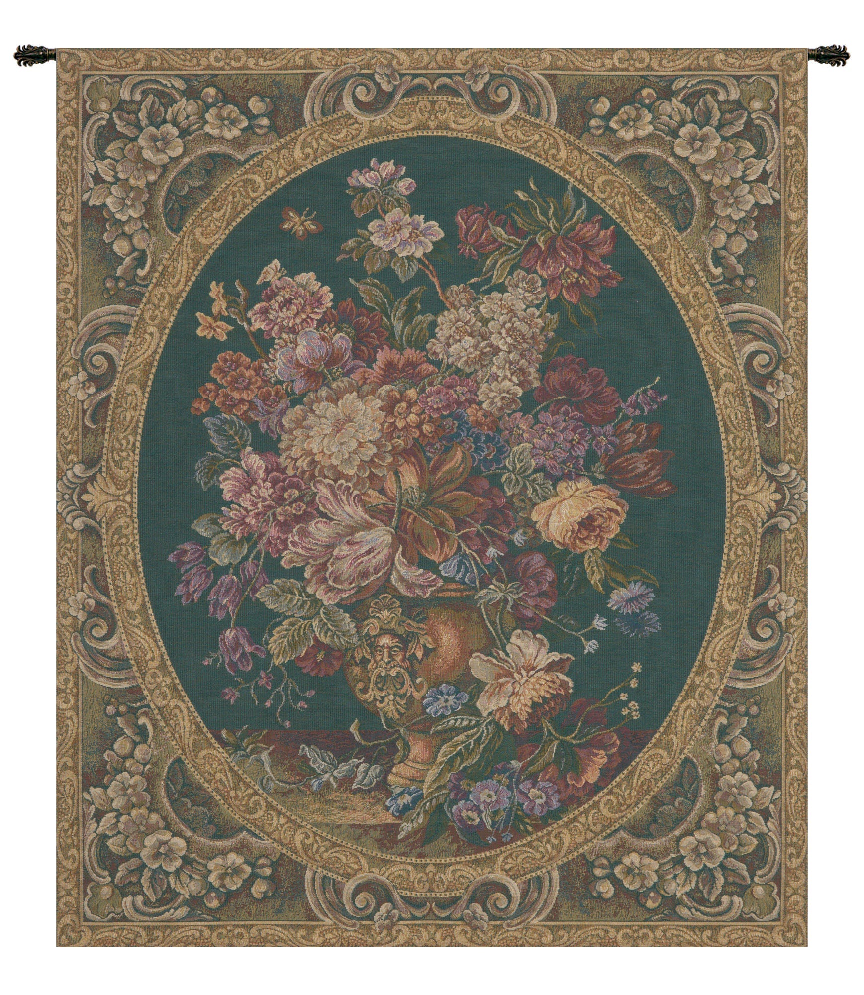 Floral Composition in Vase Green Italian Tapestry