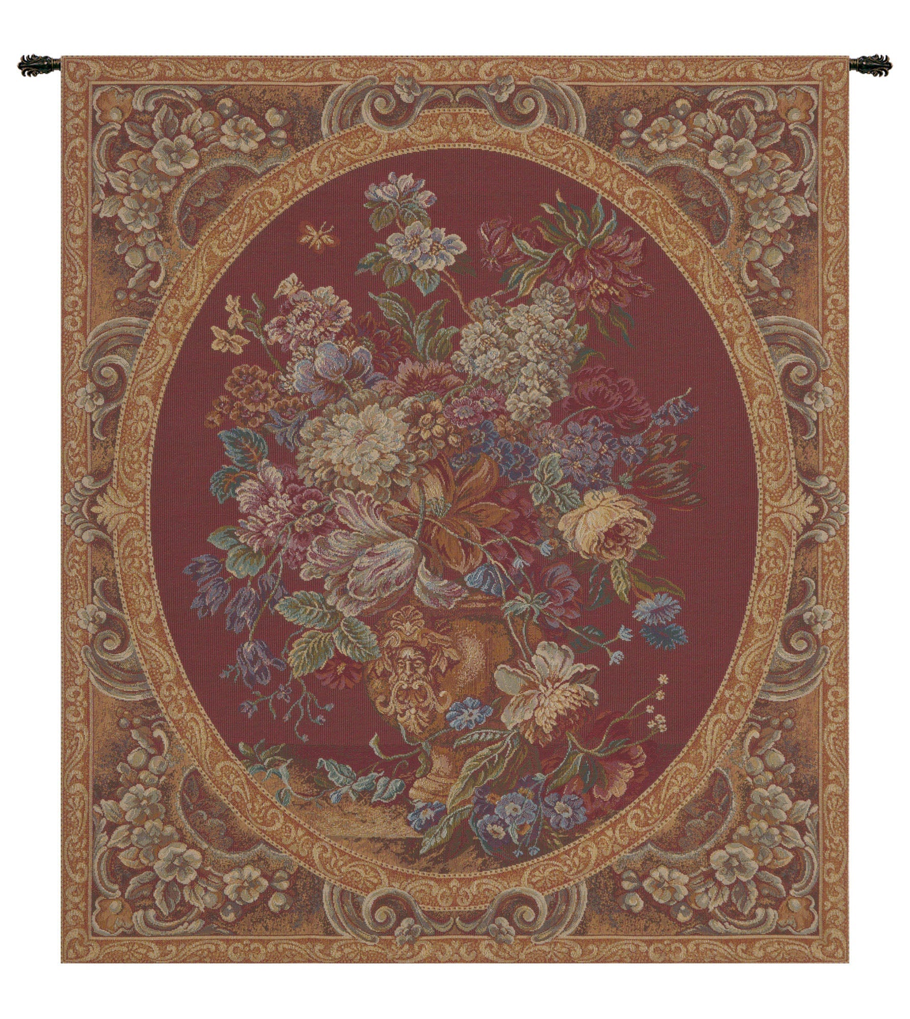 Floral Composition in Vase Burgundy Italian Tapestry