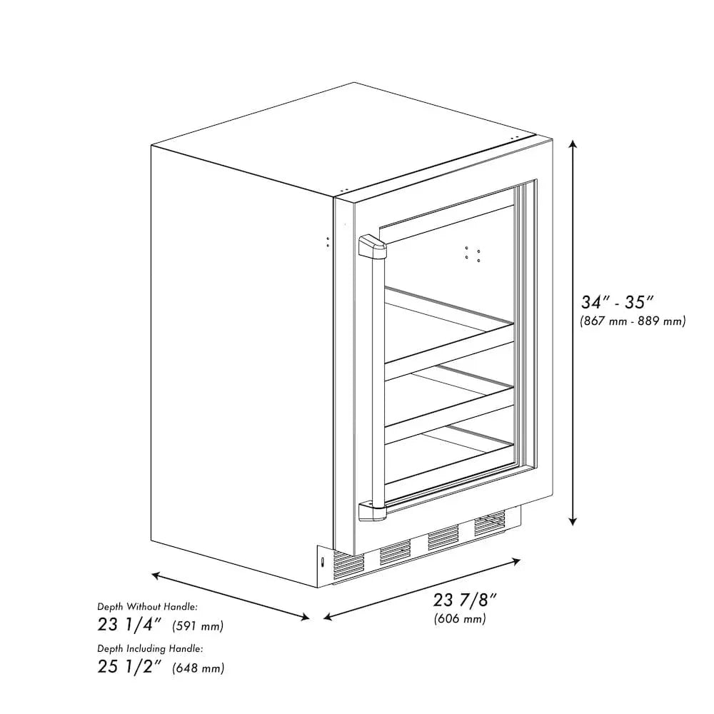 ZLINE 24" Touchstone 151 Can Beverage Fridge DuraSnow® Stainless Steel Glass Door And Champagne Bronze Handle RBSOZ-SN-24-CB