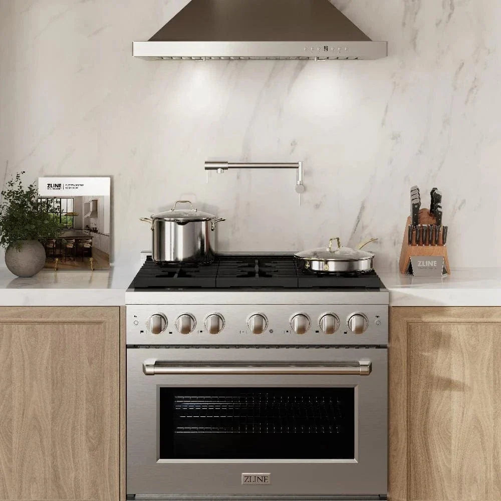 ZLINE 36"Paramount Dual Fuel Range Stainless Steel, Brass Burner, SDR-BR-36