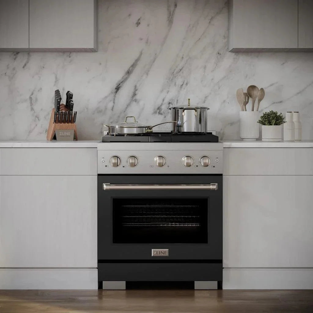 ZLINE 36" Gas Range, Convection Gas Oven, Stainless Steel,Matte Black  SGR-BLM-36