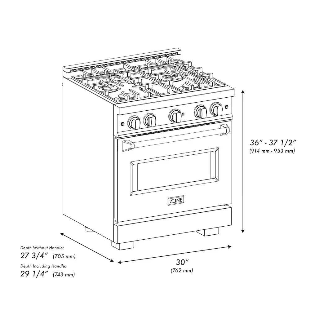 ZLINE 30"Classic Gas Range, Convection Gas Oven, Stainless Steel, CGR30