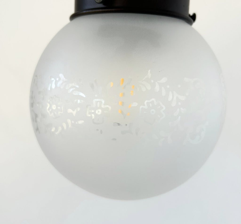 Frosted Floral and Cross Globe Pendant Light
