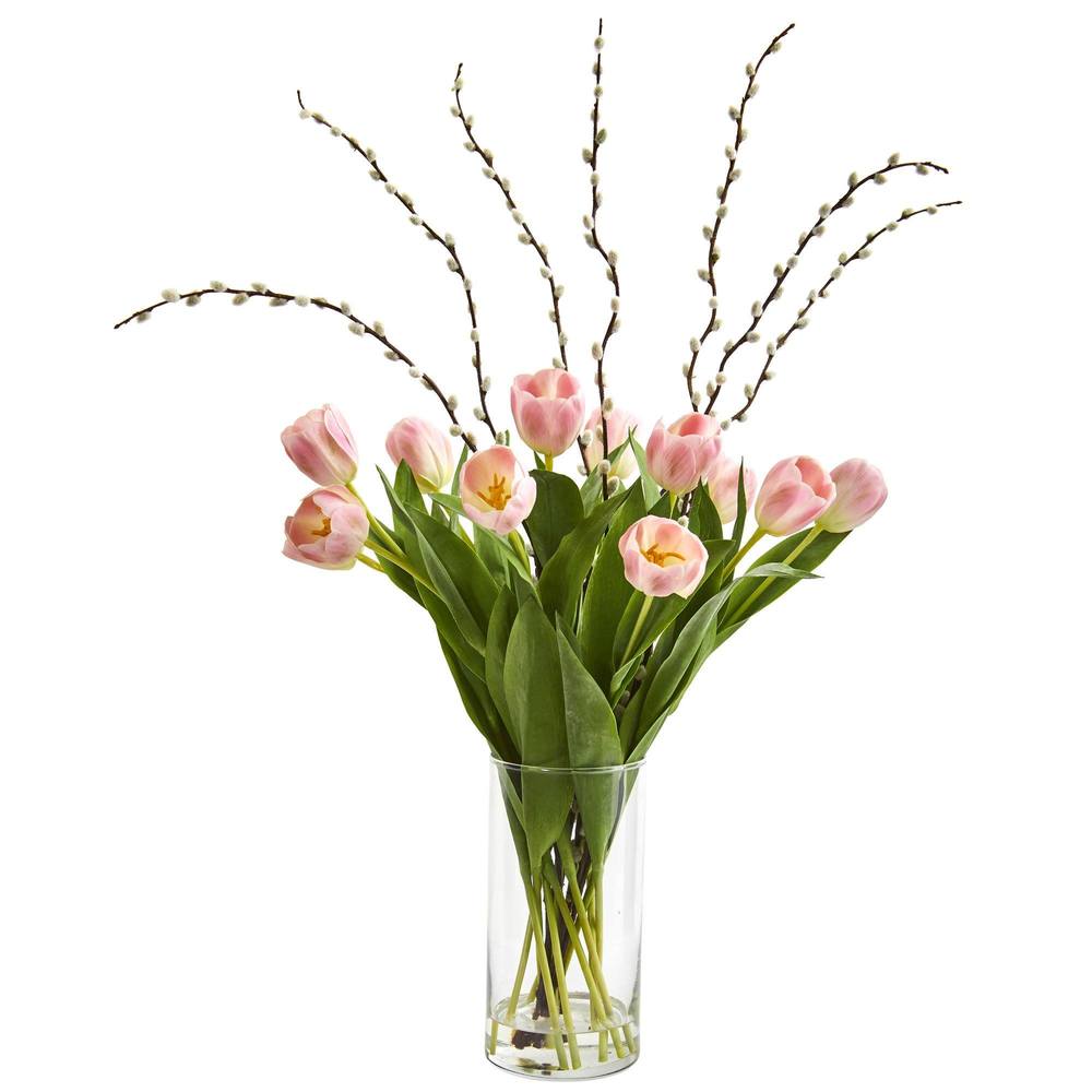 Tulips Artificial Arrangement in Cylinder Vase