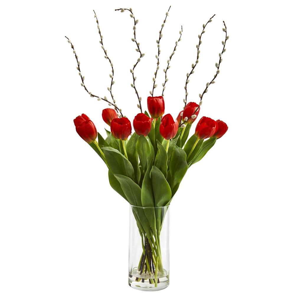 Tulips Artificial Arrangement in Cylinder Vase