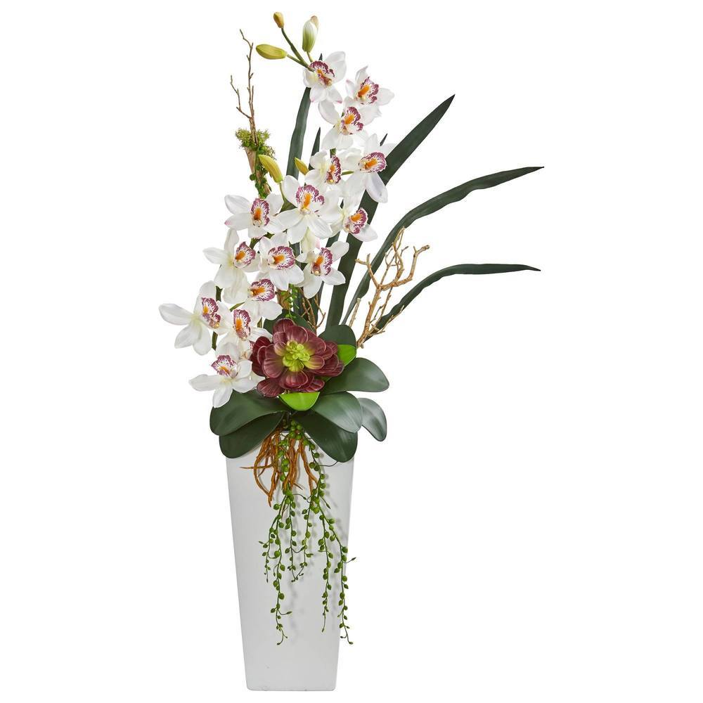 3'Cymbidium Orchid and Succulent Artificial Arrangement
