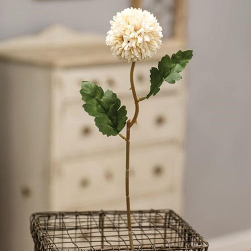 Pompom Flower Stem 14" White (Pack of 4)