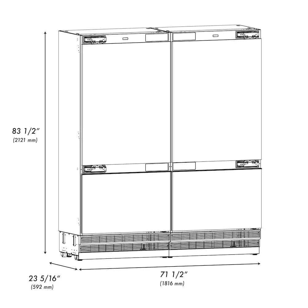 ZLINE 72" Panel Ready Built-In Bottom Freezer Refrigerator,Water Dispenser, Ice Maker, RBIT-72