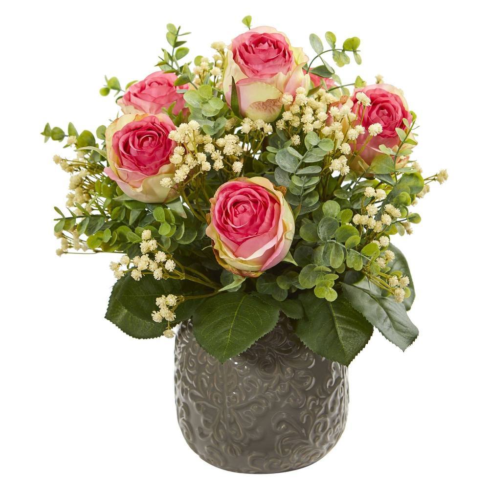Rose, Eucalyptus, Gypsophillia Artificial Arrangement
