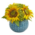Sunflower Artificial Arrangement in Blue Vase
