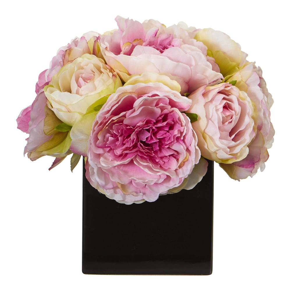 Peony Artificial Arrangement in Black Vase