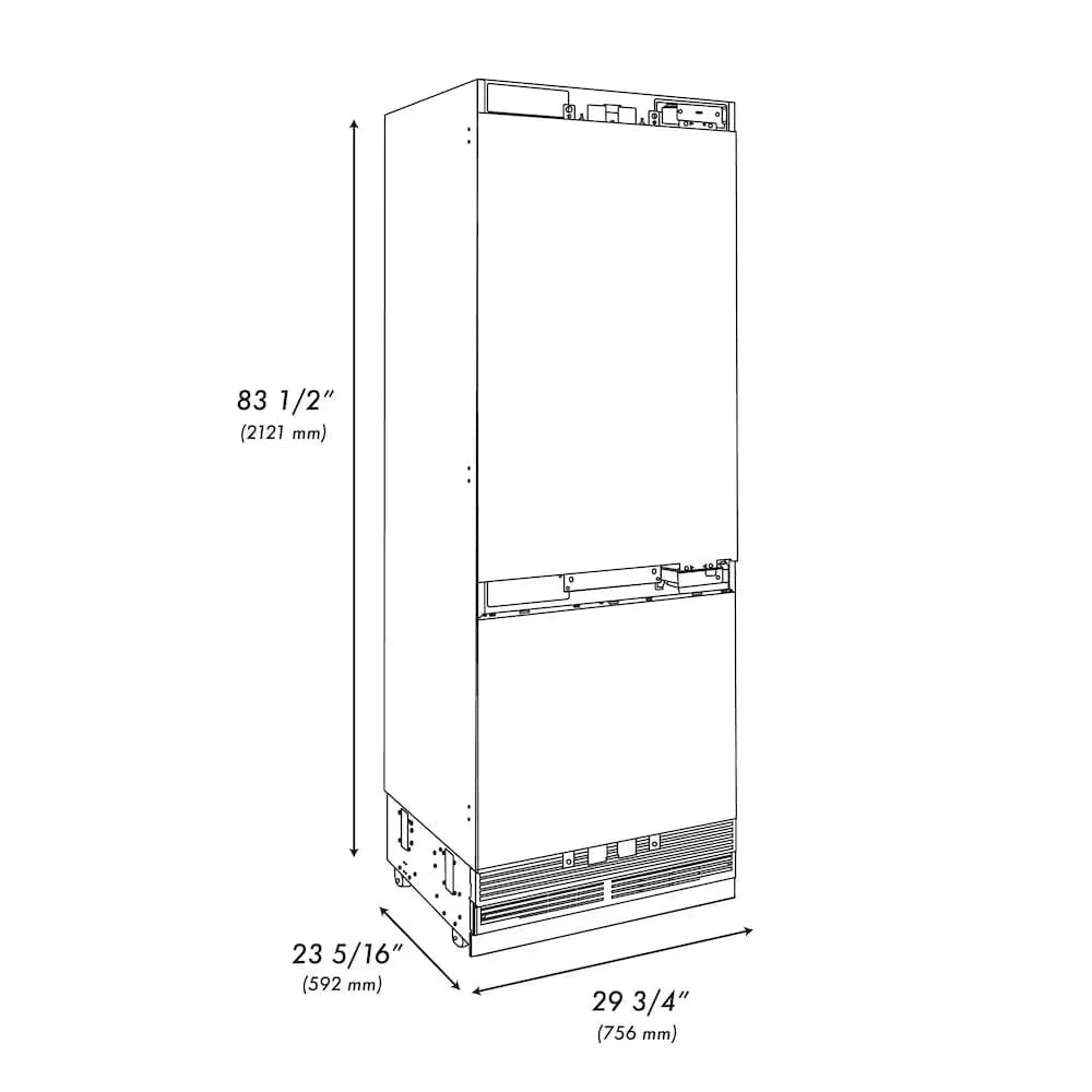 ZLINE 30" Panel Ready Built-In Bottom Freezer Refrigerator,Water Dispenser, Ice Maker,Graphite Gray, Matte Black GRBIVZ-30-MB