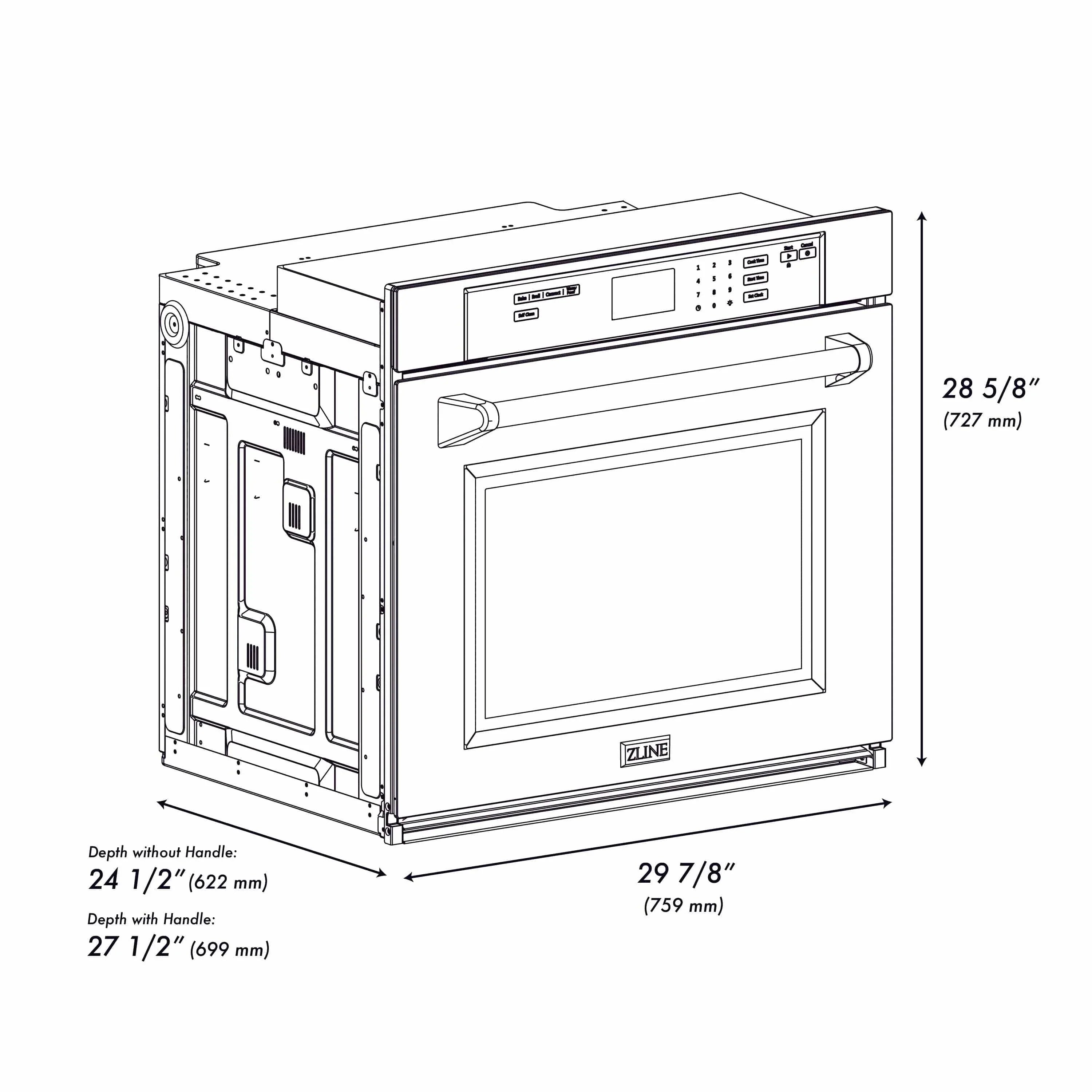 ZLINE 30 "Professional True Convection Single Wall Oven, Air Fry, Self Clean, Stainless Steel WAS-30