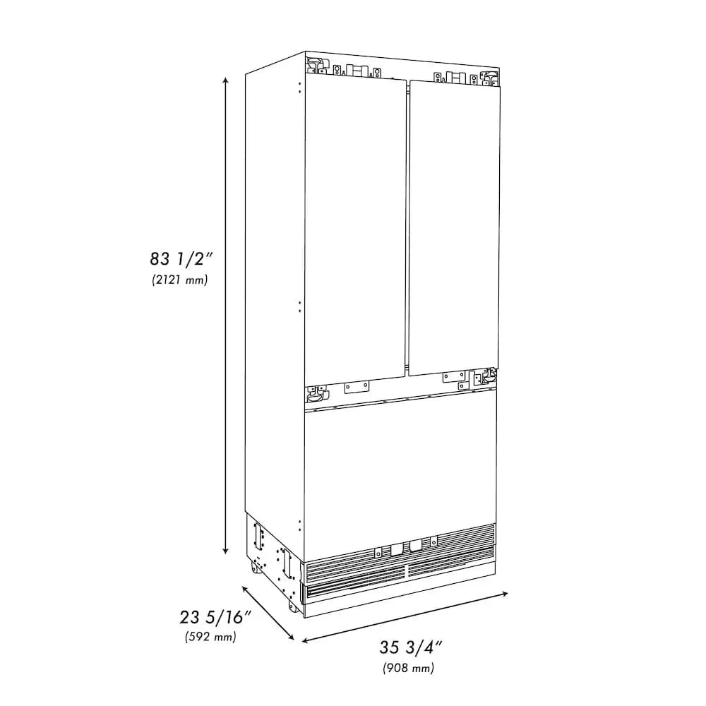 ZLINE 36" Panel Ready Built-In Bottom Freezer Refrigerator,Water Dispenser, Ice Maker,Graphite Gray, Champagne Bronze GRBIVZ-36-CB