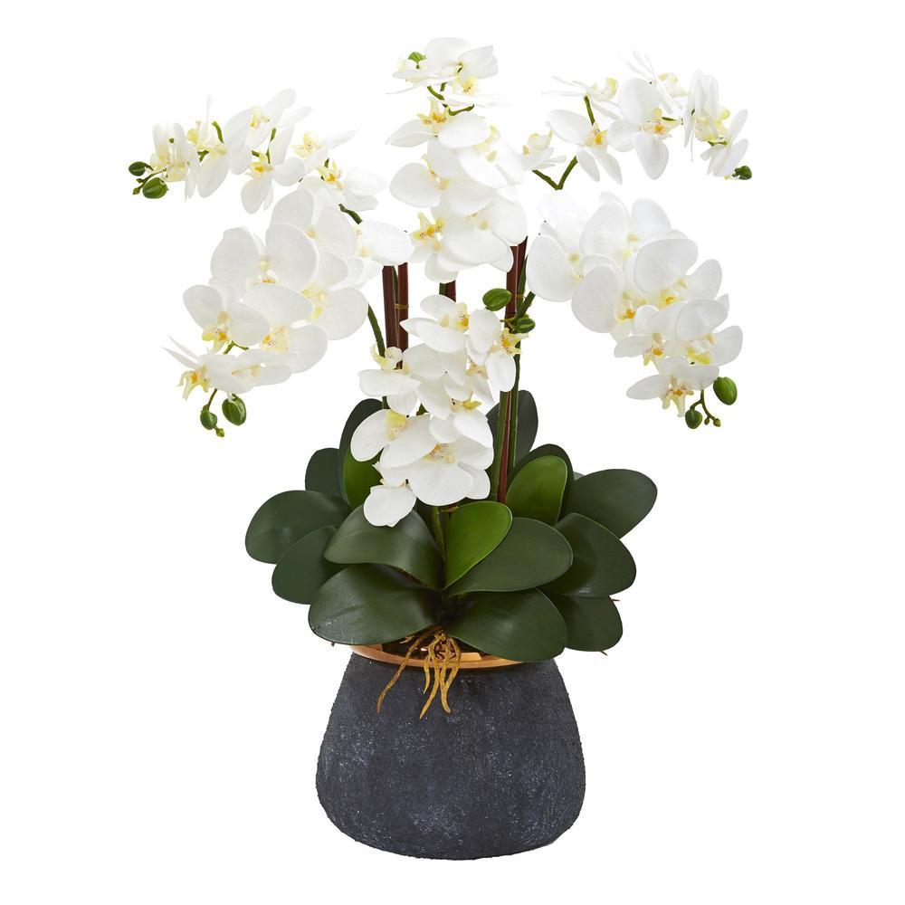Phalaenopsis Orchid Artificial Arrangement in Stoneware Vase