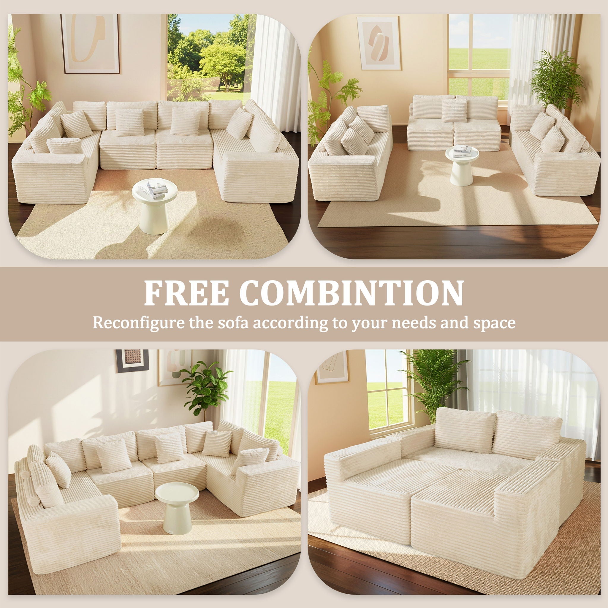 Modular U Shaped Sectional Sofa With Reversible Design