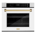 ZLINE 30" Autograph Edition Professional True Convection Single Wall Oven, Air Fry, Self Clean, White Matte, Champagne Bronze WASZ-WM-30-CB