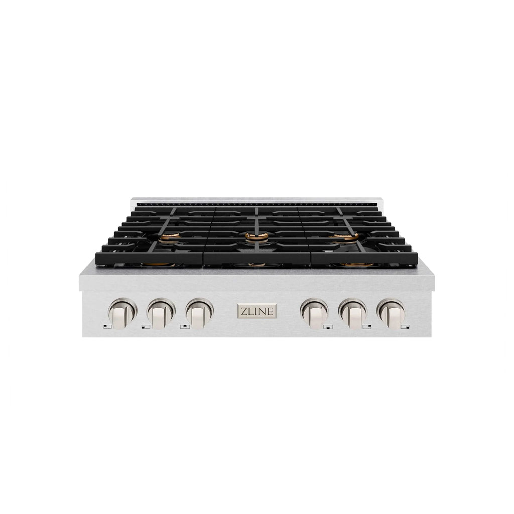ZLINE 36" Paramount Gas Rangetop DuraSnow® Stainless Steel Brass Burners SRTS-BR-36